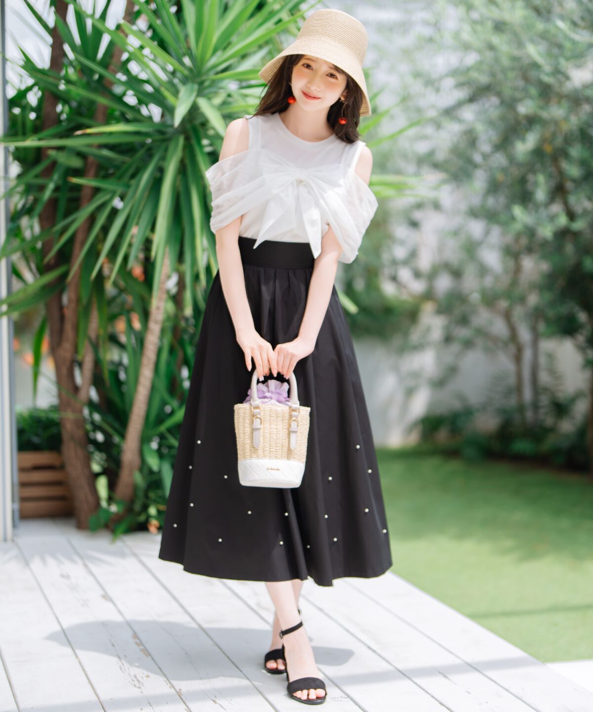 WILLSELECTION「バックリボンパールギャザースカート」|フレア|