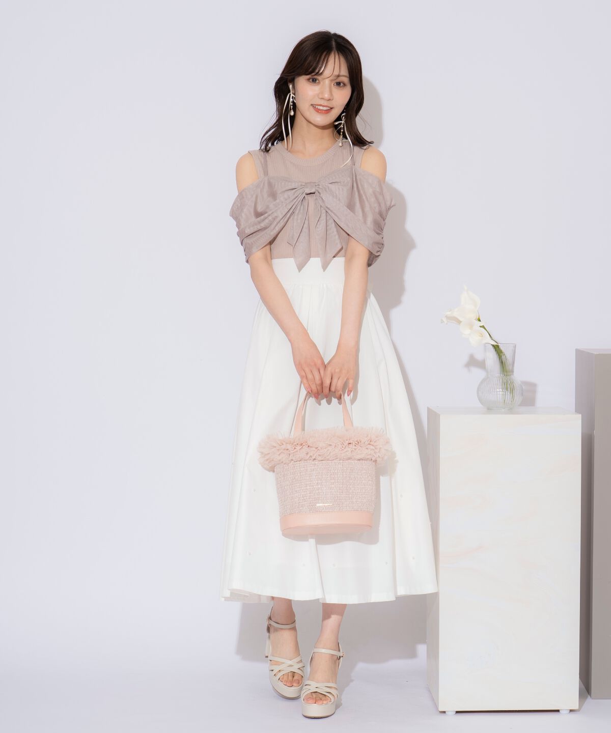 WILLSELECTION「バックリボンパールギャザースカート」|フレア|