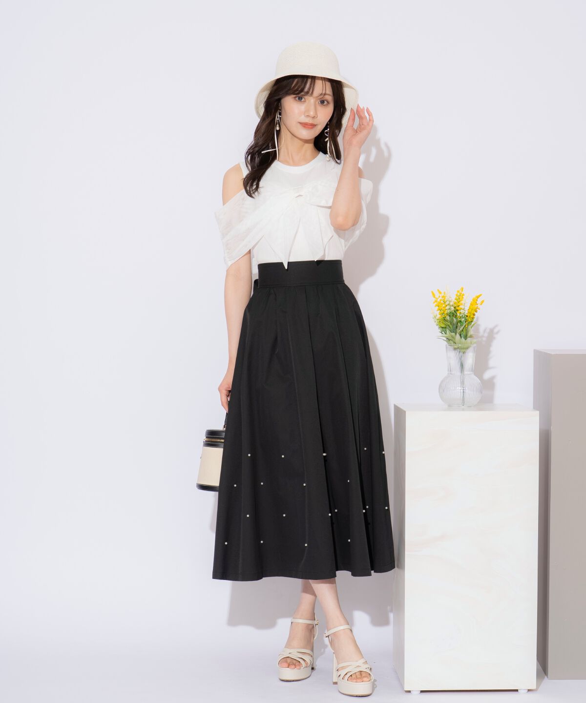 WILLSELECTION「バックリボンパールギャザースカート」|フレア|