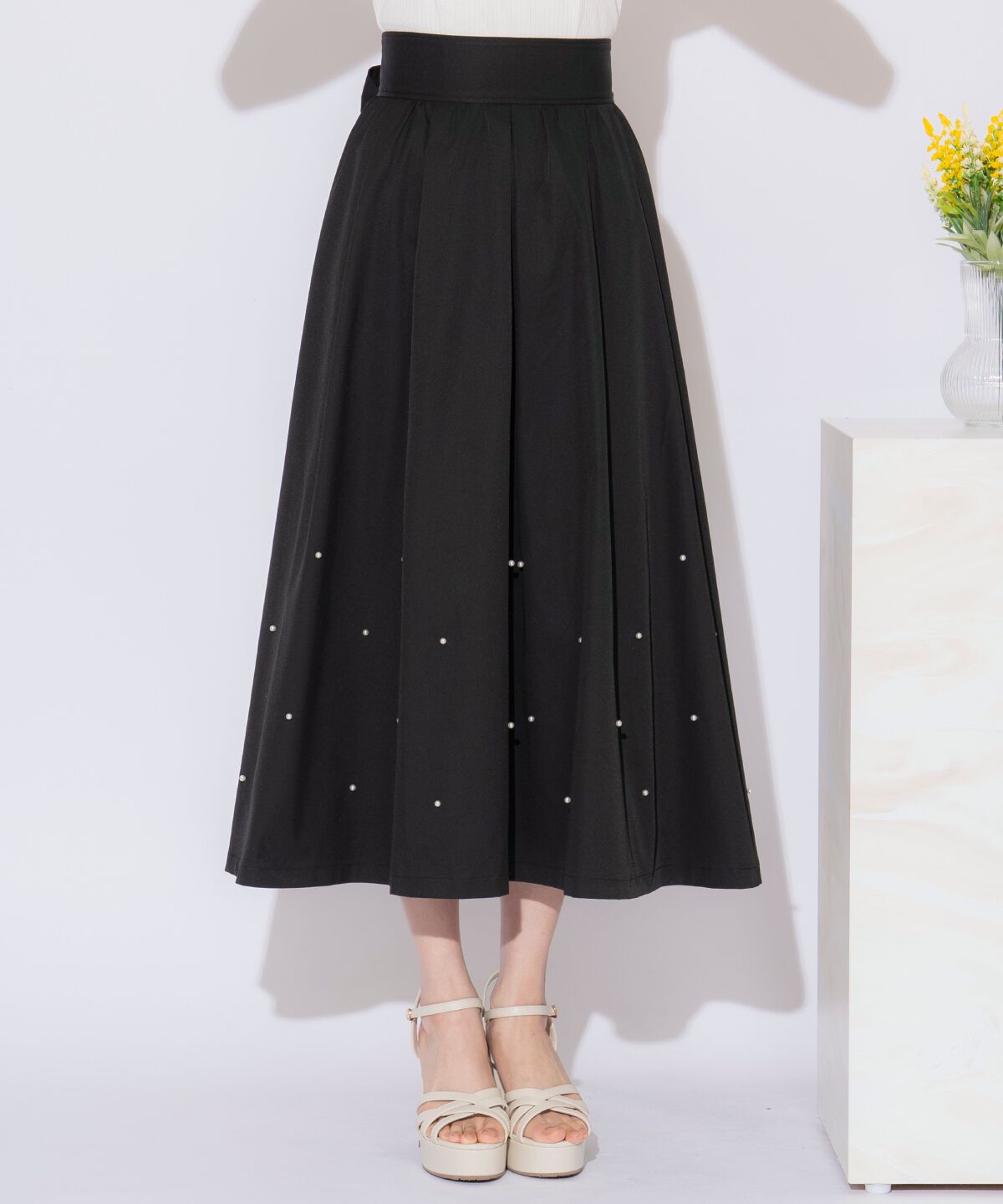 WILLSELECTION「バックリボンパールギャザースカート」|フレア|