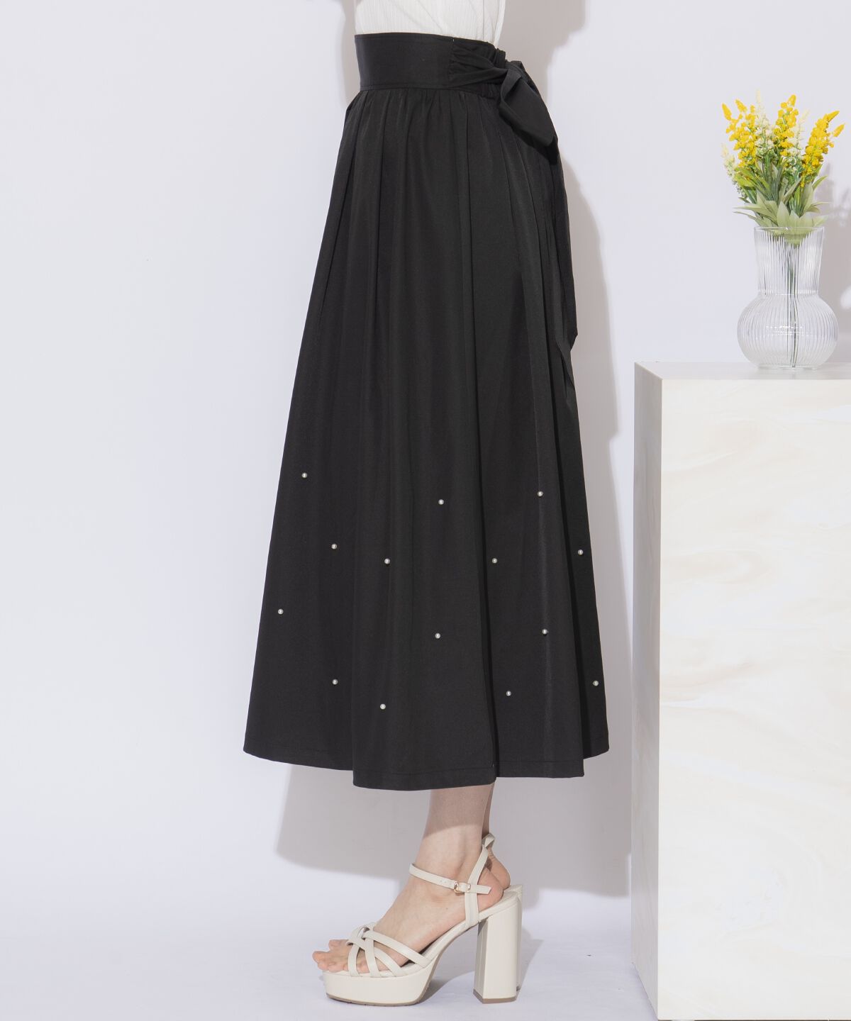WILLSELECTION「バックリボンパールギャザースカート」|フレア|