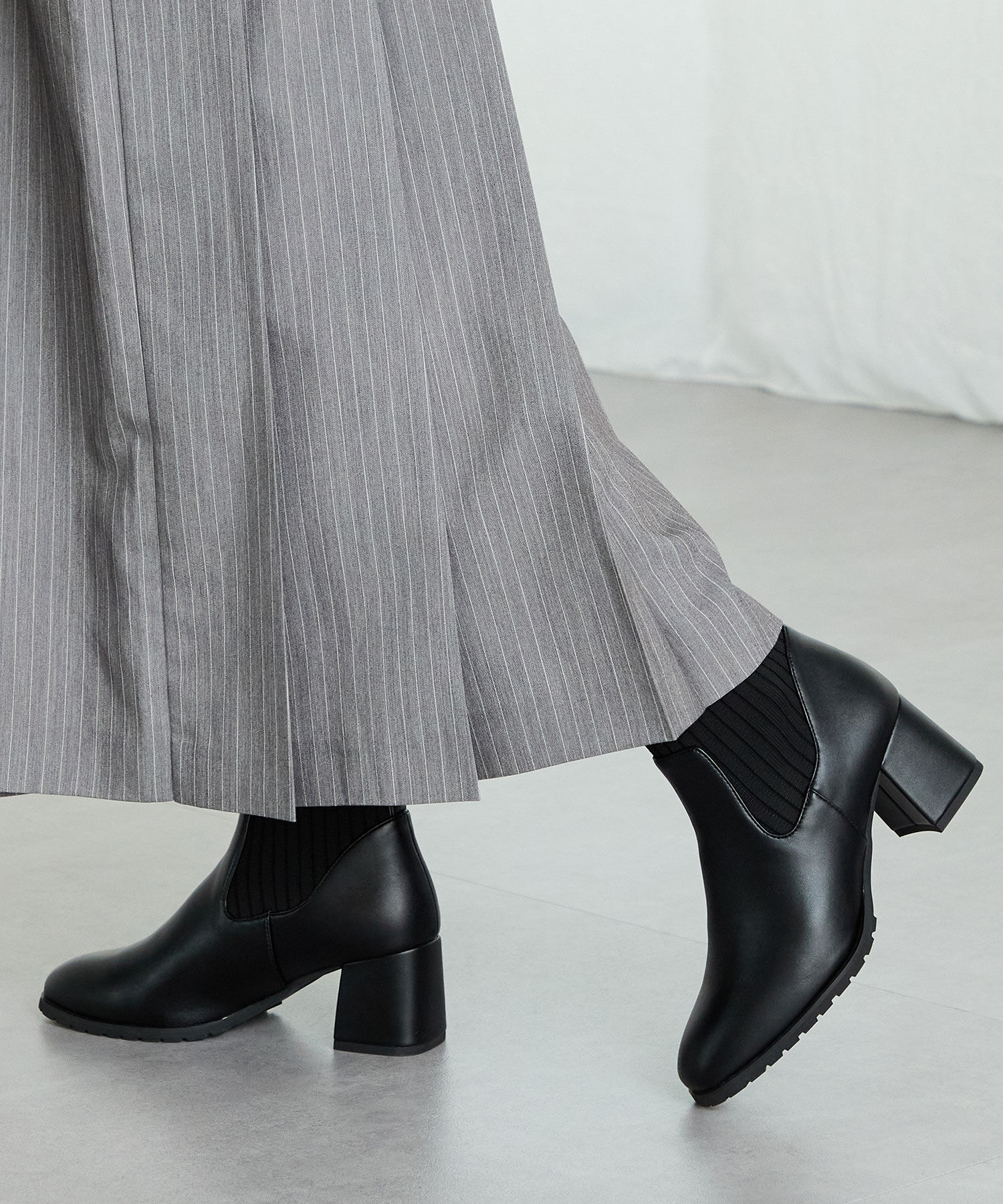 ORiental TRaffic「【 美脚 】スクエアトゥ ニット ヒール ブーツ /31403  足首柔らか ヒール6cm」|ショートブーツ|