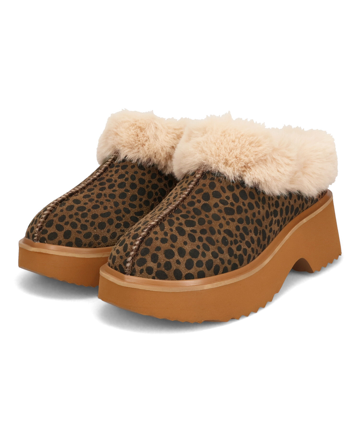 ORiental TRaffic「●2025秋冬新作●【 厚底 ・ 美脚 】 ムートン サボ /51325 ファー レオパード 防寒 」|サンダル|