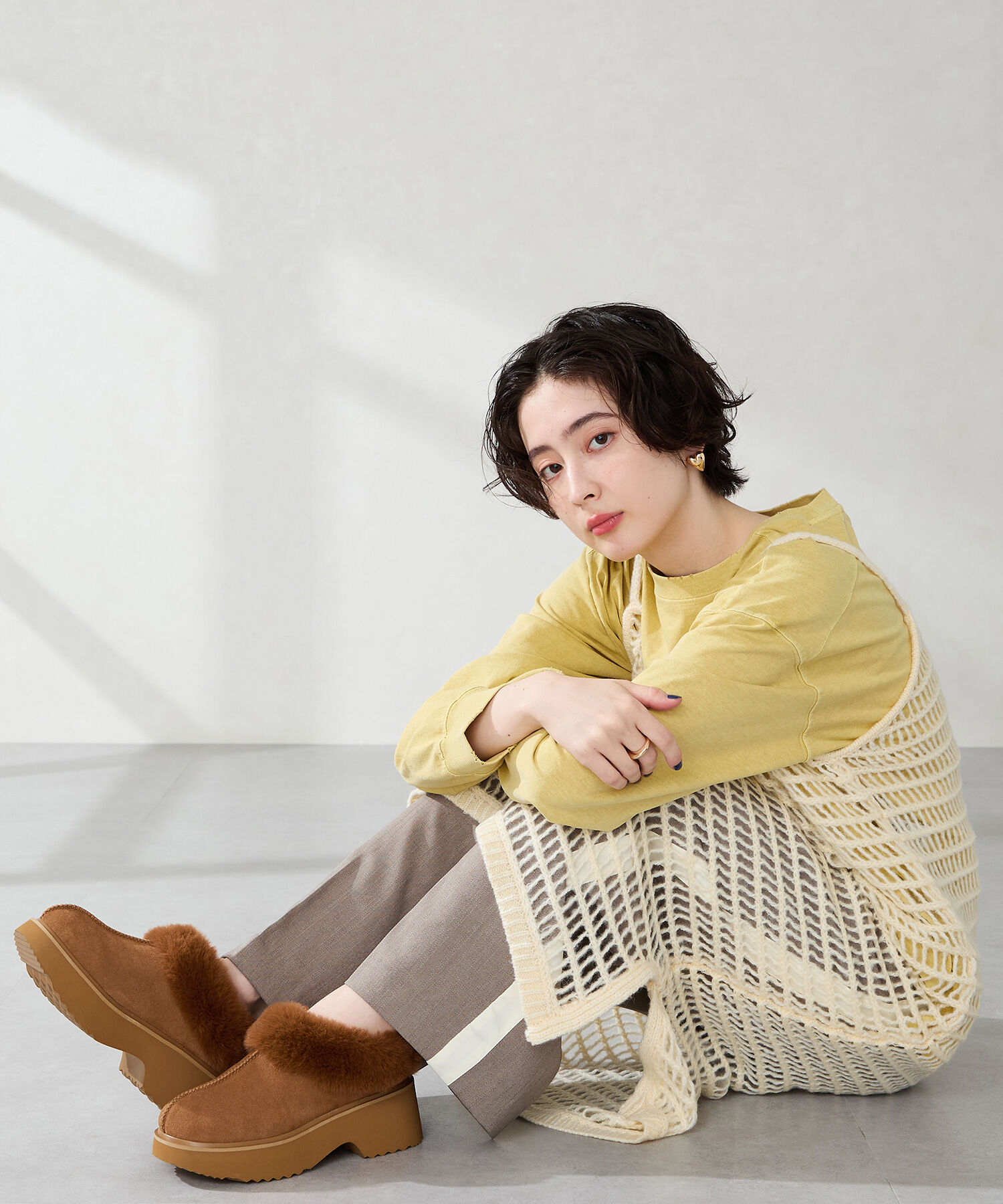 ORiental TRaffic「●2025秋冬新作●【 厚底 ・ 美脚 】 ムートン サボ /51325 ファー レオパード 防寒 」|サンダル|