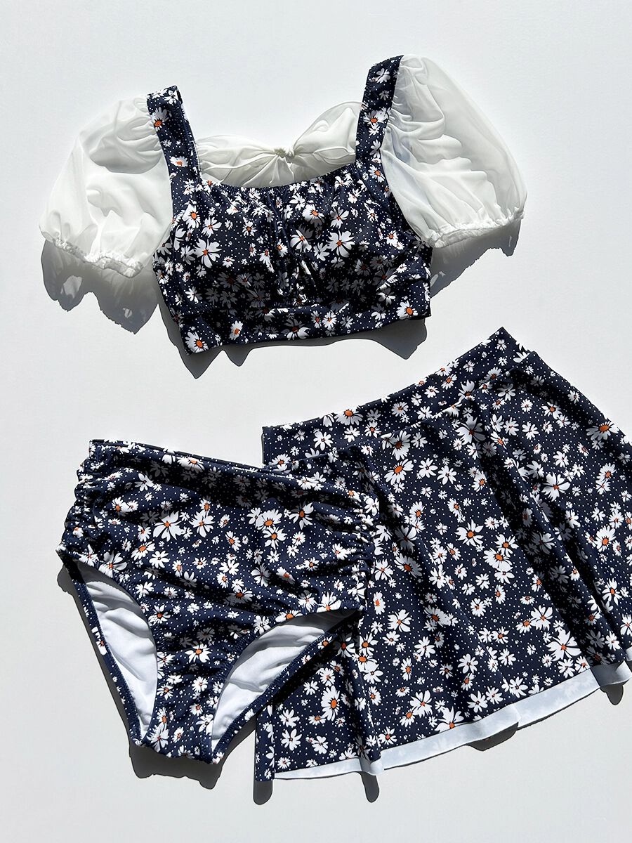 PEAK&PINE「マーガレットドット柄パフスリーブビキニ」|ビキニ|ネイビー