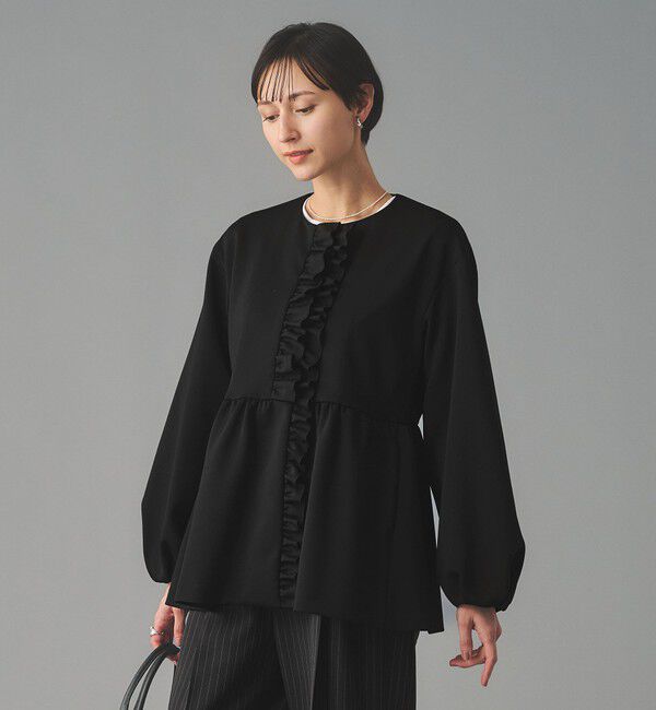 UNITED ARROWS「SPONGY フリル ペプラム ジャケット」|ノーカラージャケット|