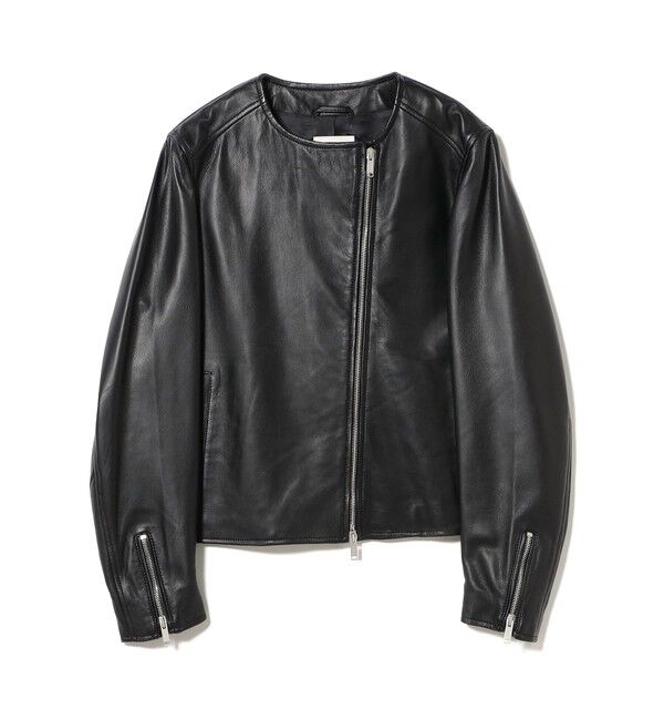 Demi-Luxe BEAMS 「マット シープスキン ノーカラー ライダース ブルゾン」|ブルゾン・スタジャン|