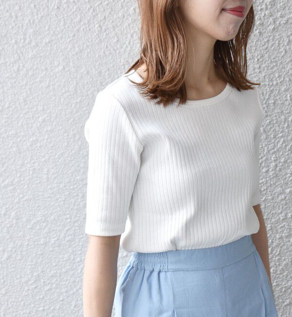 SHIPS any「SHIPS any:〈ウォッシャブル〉テレコ ハーフ スリーブ TEE」|Tシャツ・カットソー|