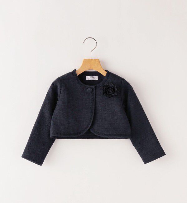 SHIPS KIDS「SHIPS KIDS:110～130cm / フェイク ツイード ボレロ」|ノーカラージャケット|ネイビー