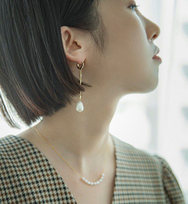 quaranciel「《追加予約》quaranciel: パール チェーン ピアス」|ピアス|ホワイト