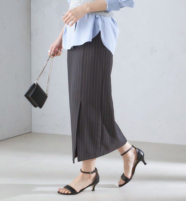 SHIPS for women「〈手洗い可能〉ベルト付 ストライプ タイト スカート 24SS ◇」|タイト|