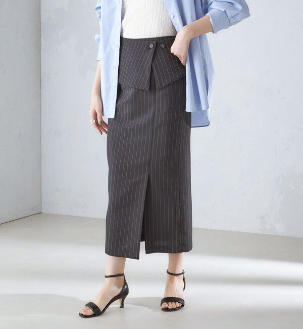 SHIPS for women「〈手洗い可能〉ベルト付 ストライプ タイト スカート 24SS ◇」|タイト|