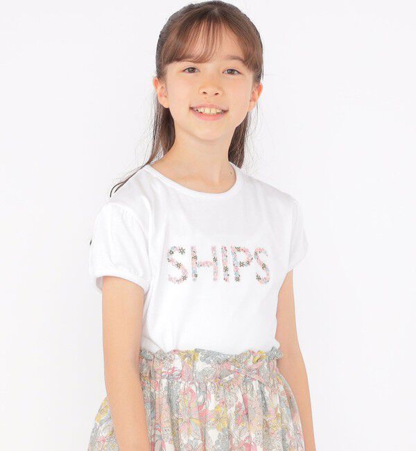 SHIPS KIDS「SHIPS KIDS:140～150cm / ガーリー 刺繍 ロゴ TEE」|Tシャツ・カットソー|