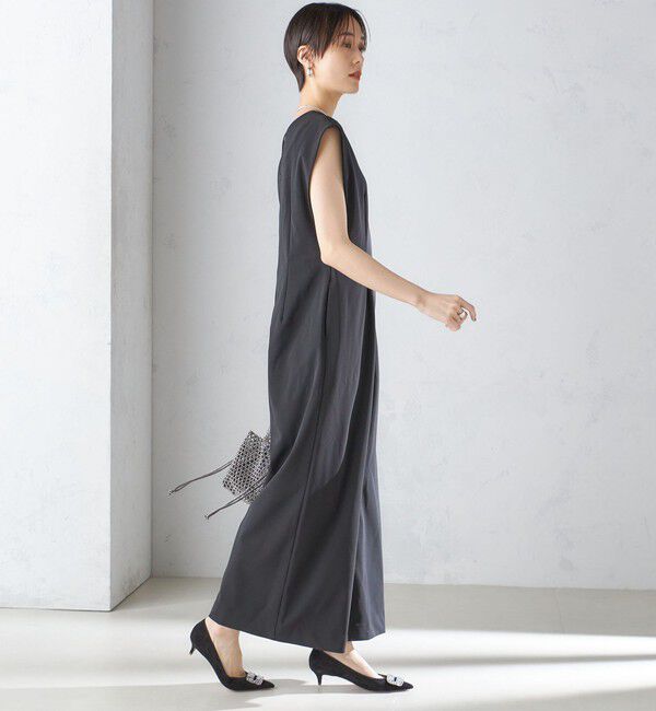 SHIPS for women「little black:Vネック ワイド シルエット オールインワン（セレモニー対応可）」|オールインワン|