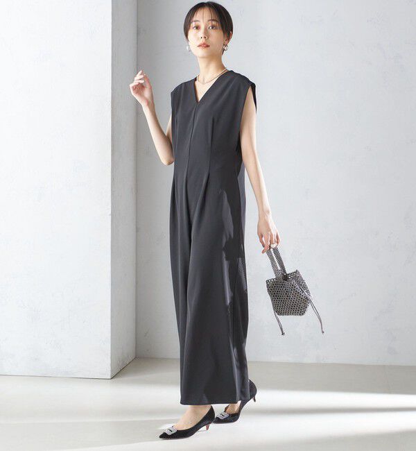 SHIPS for women「little black:Vネック ワイド シルエット オールインワン（セレモニー対応可）」|オールインワン|