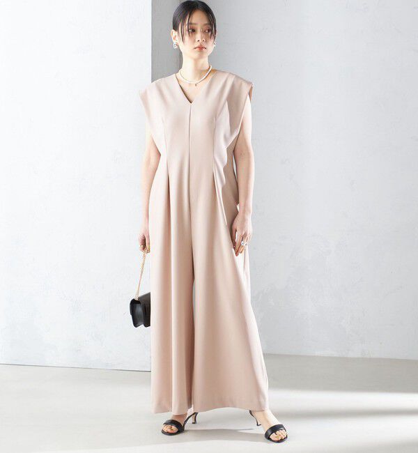 SHIPS for women「little black:Vネック ワイド シルエット オールインワン（セレモニー対応可）」|オールインワン|