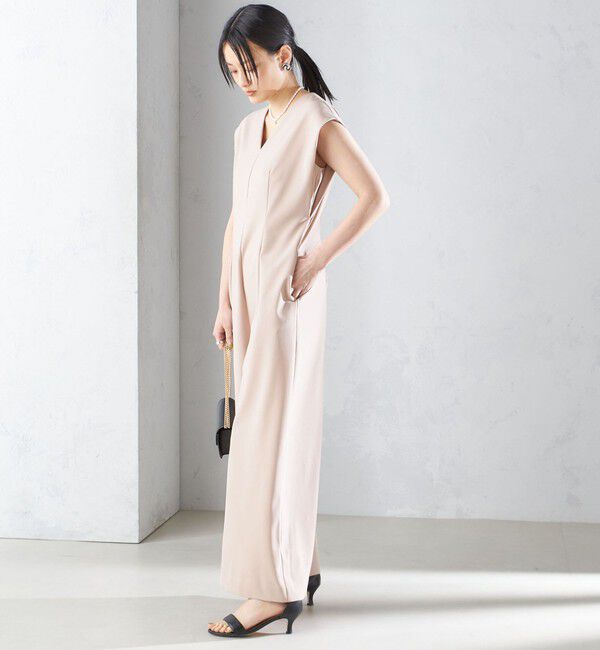 SHIPS for women「little black:Vネック ワイド シルエット オールインワン（セレモニー対応可）」|オールインワン|