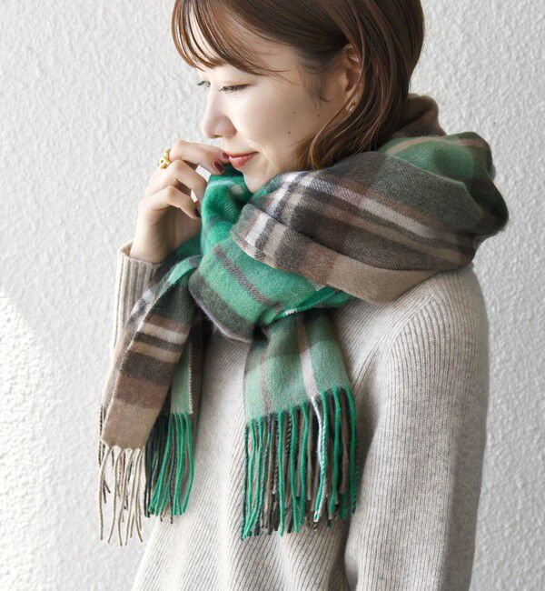 SHIPS any「TWEED MILL: チェック ウール ストール 24FW」|ストール|グリーン