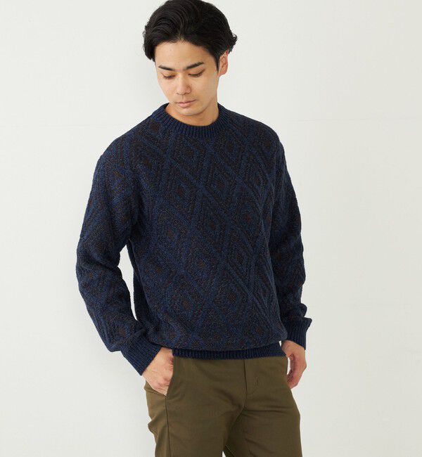 SHIPS Colors 「SHIPS Colors:〈手洗い可能〉リバーシブル ジャカード 総柄 ニット」|ニット・セーター|ネイビー
