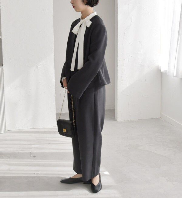 quaranciel「quaranciel:〈洗濯機可能〉ダブルクロス フレア ノーカラー ジャケット（セットアップ対応）」|ノーカラージャケット|