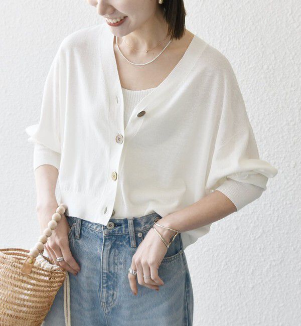 SHIPS any「SHIPS any:〈UVカット/手洗い可能〉シアー Vネック カーディガン」|カーディガン|ホワイト