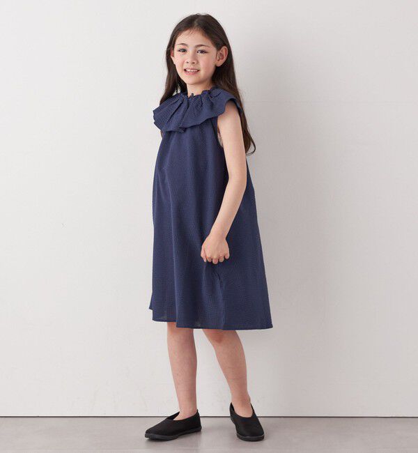 SHIPS any「SHIPS any: シアサッカー フリルカラー ノースリーブ ワンピース <KIDS>」|ワンピース|
