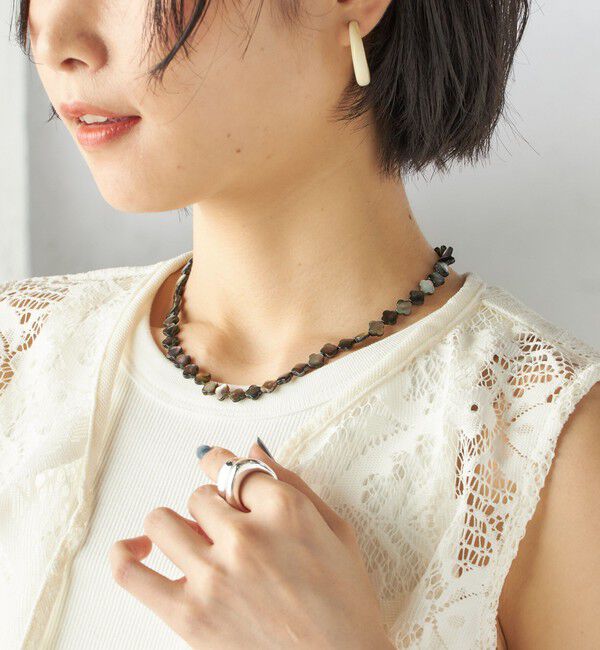SHIPS for women「フラワー シェル ネックレス」|ネックレス|ブラック
