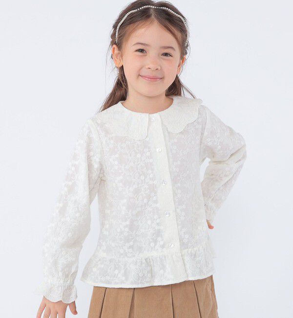 SHIPS KIDS「SHIPS KIDS:100～130cm /刺繍 フリルカラー ブラウス」|シャツ・ブラウス|ナチュラル