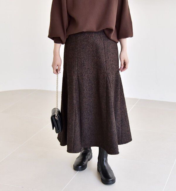 quaranciel「quaranciel: ツイード フレア スカート」|フレア|ブラウン