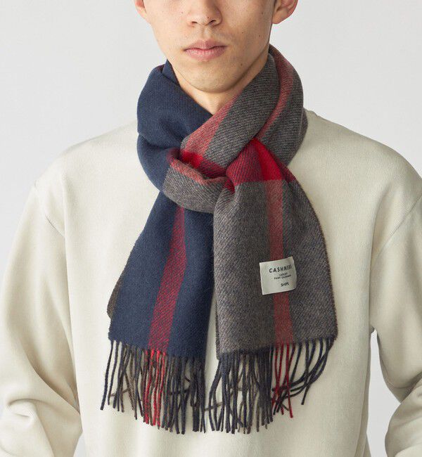 SHIPS「SHIPS: カシミヤ ダブルフェイス チェック マフラー」|マフラー|レッド