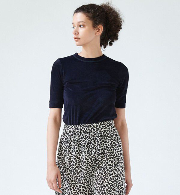 MACPHEE「トリアセテートポリエステルベロア ハーフスリーブプルオーバー」|Tシャツ・カットソー|