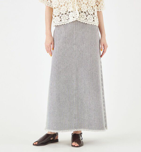 MACPHEE「ヒッコリーストライプデニム セミフレアマキシスカート」|フレア|
