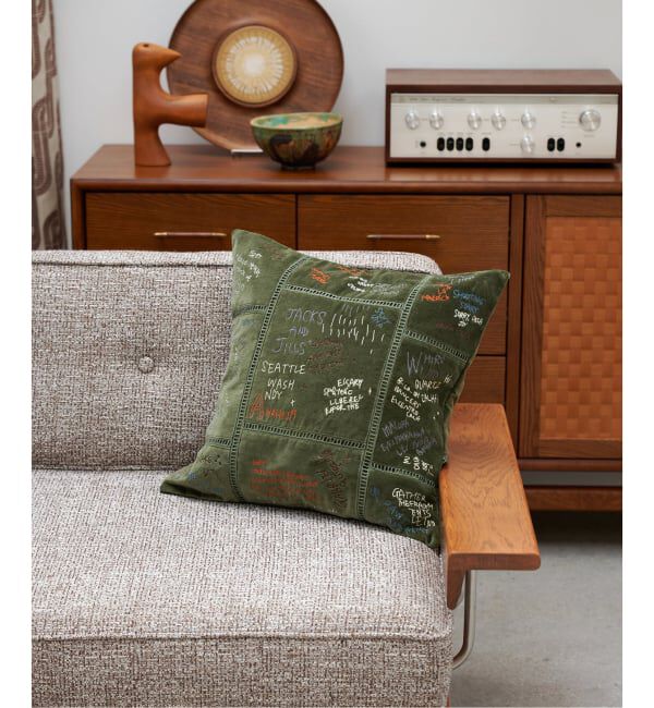 ACME「VELVET GRAFFITI CUSHION　クッションカバー45cm」|クッション・クッションカバー|カーキ