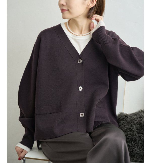 IENA「《追加4》スーパーファインスムース ショートカーディガン」|カーディガン|ブラウン B