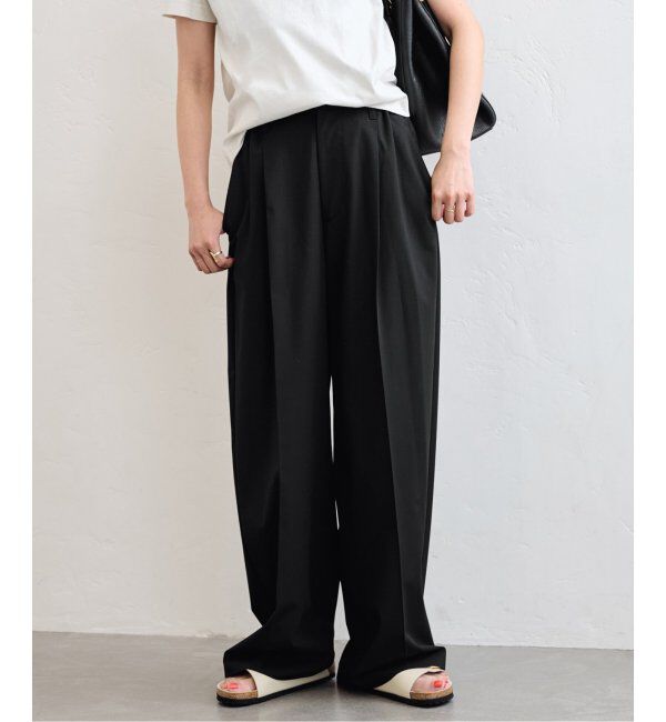 U by SPICK&SPAN「《追加》2WAYトロタックイージーワイド」|スラックス|ブラック