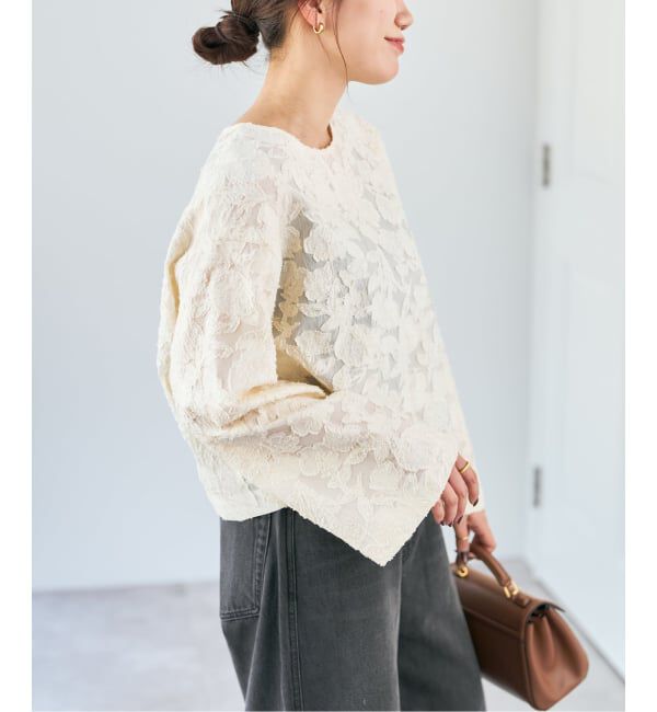 Spick and Span「フラワージャガード クルーネックブラウス」|シャツ・ブラウス|