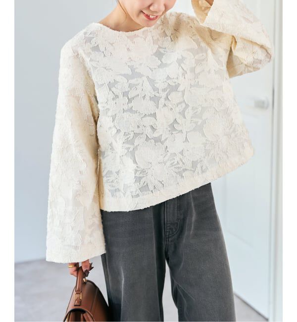 Spick and Span「フラワージャガード クルーネックブラウス」|シャツ・ブラウス|ナチュラル