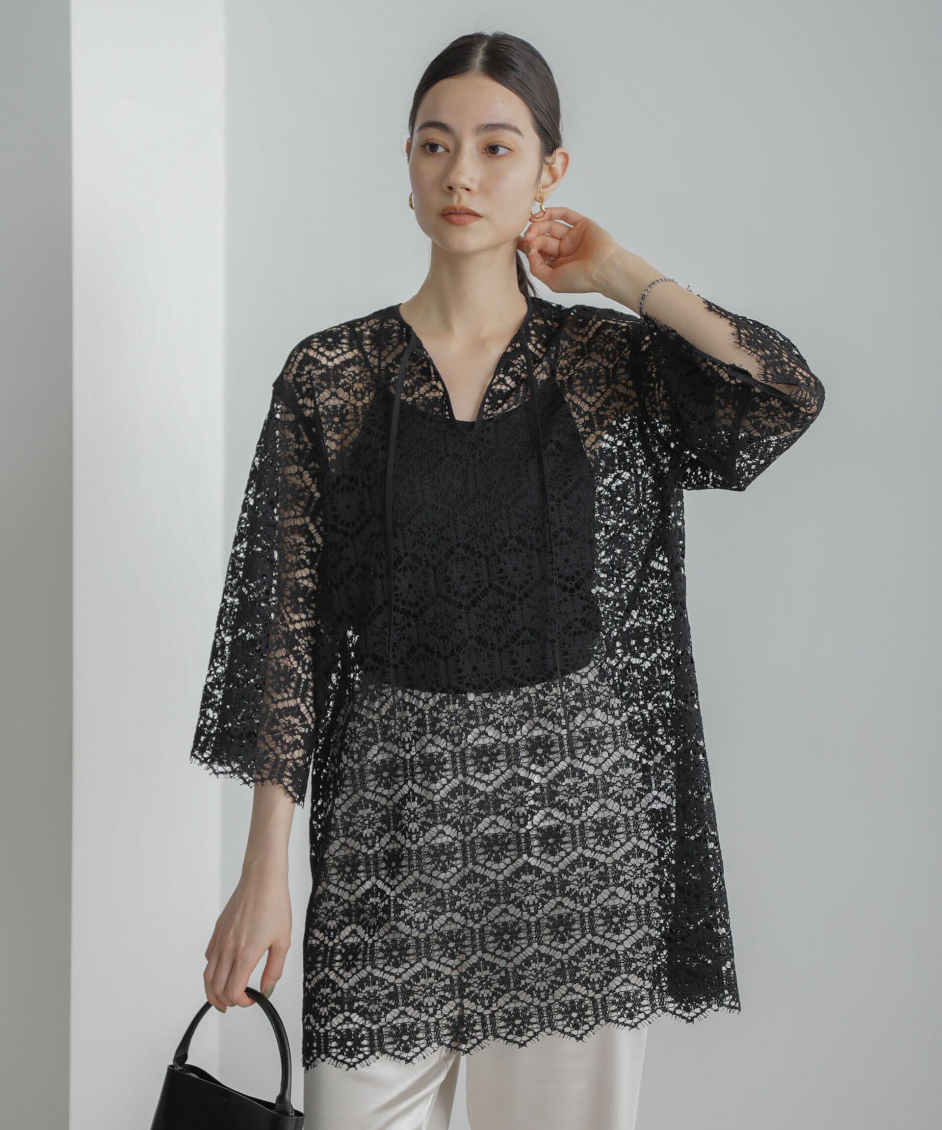nano･universe「クロシェタイルレースチュニックブラウス(セットアップ可)」|シャツ・ブラウス|