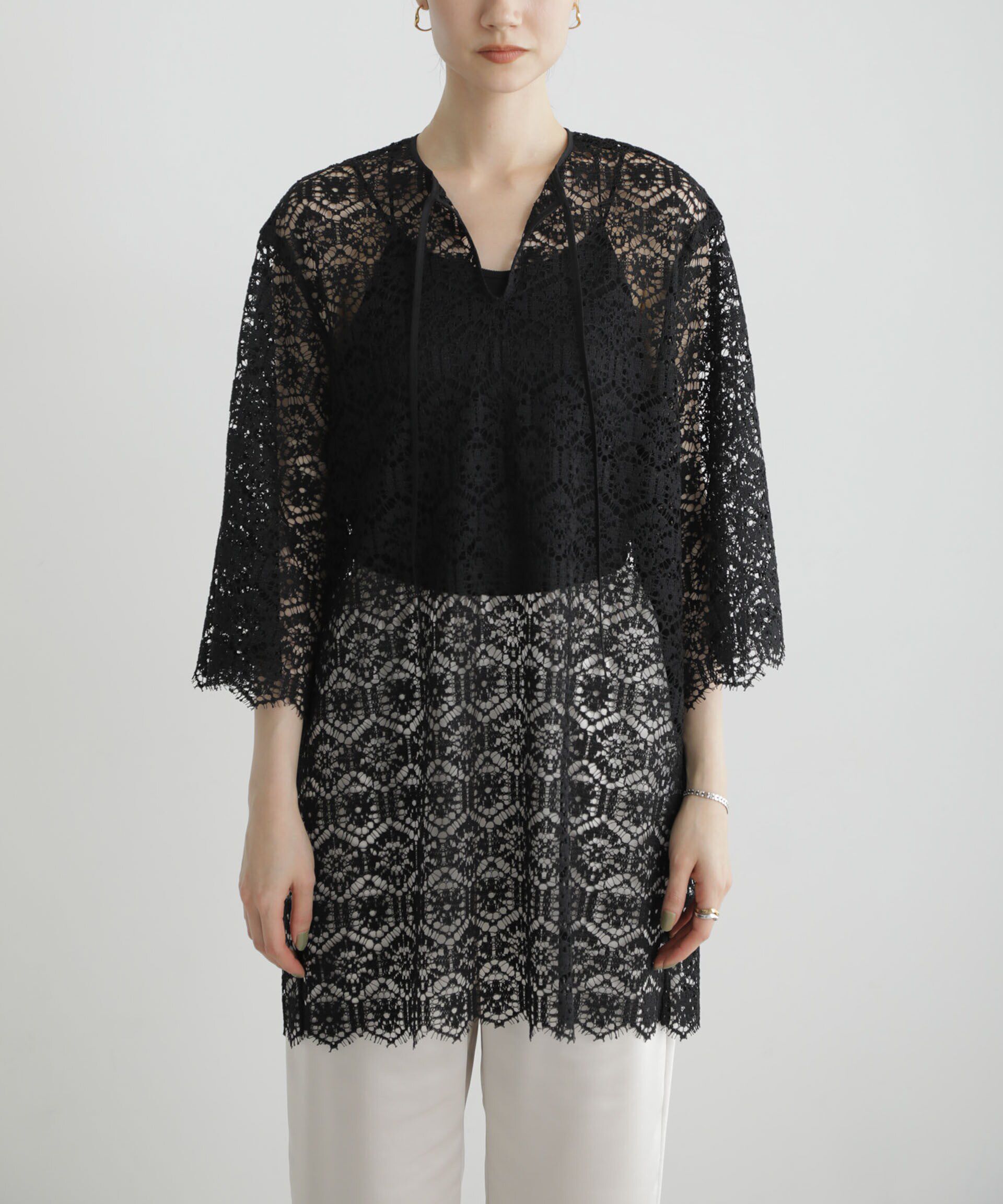 nano･universe「クロシェタイルレースチュニックブラウス(セットアップ可)」|シャツ・ブラウス|