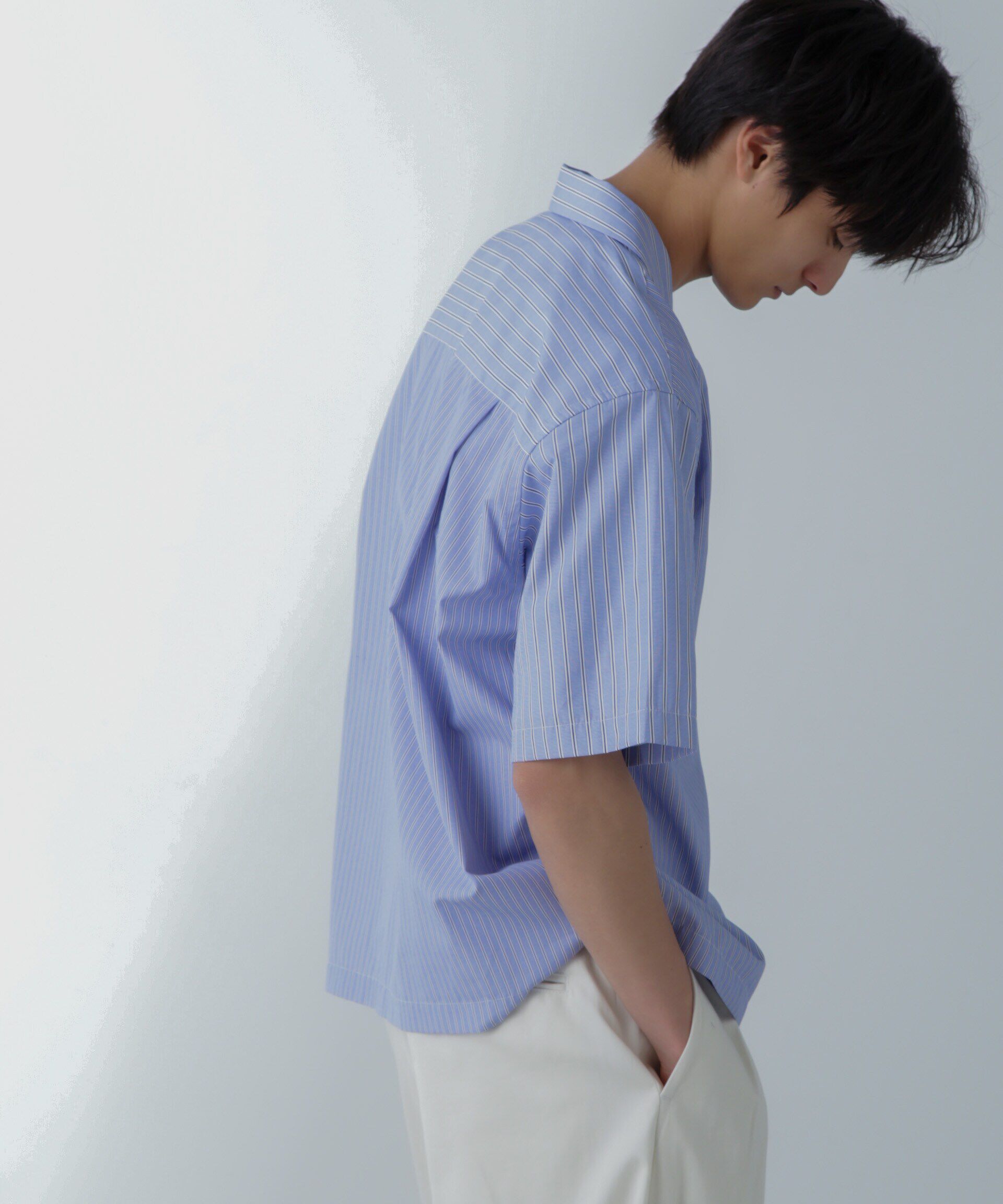nano･universe「ストライプコンビ ハーフスリーブシャツ」|シャツ・ブラウス|