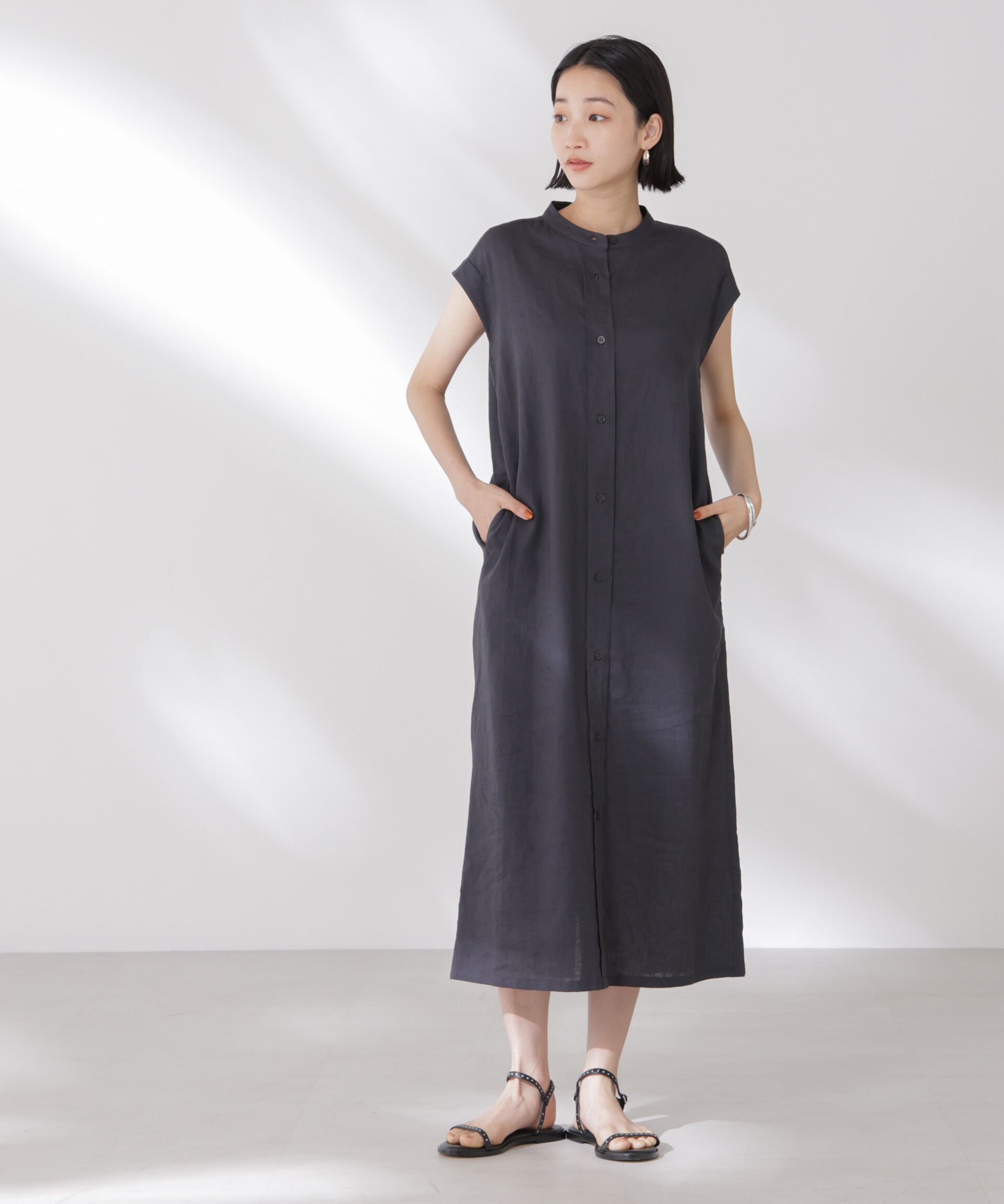 nano･universe「Anti Smell Linen フレンチスリーブワンピース」|ワンピース|チャコール3