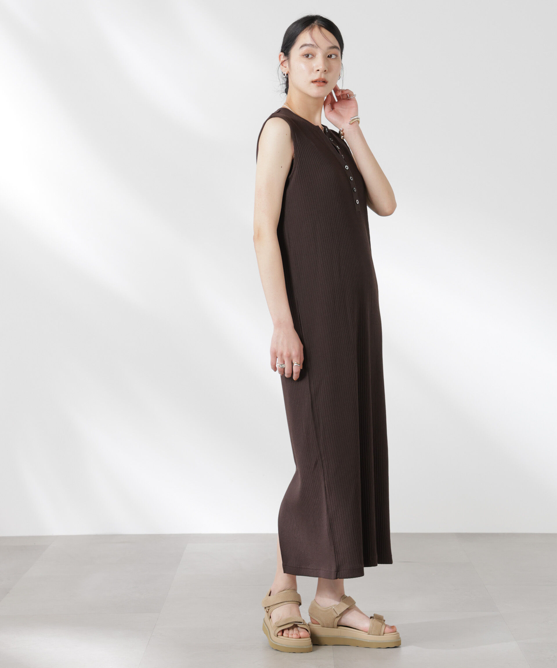 nano･universe「ヘンリーネックドライテレコワンピース」|ワンピース|