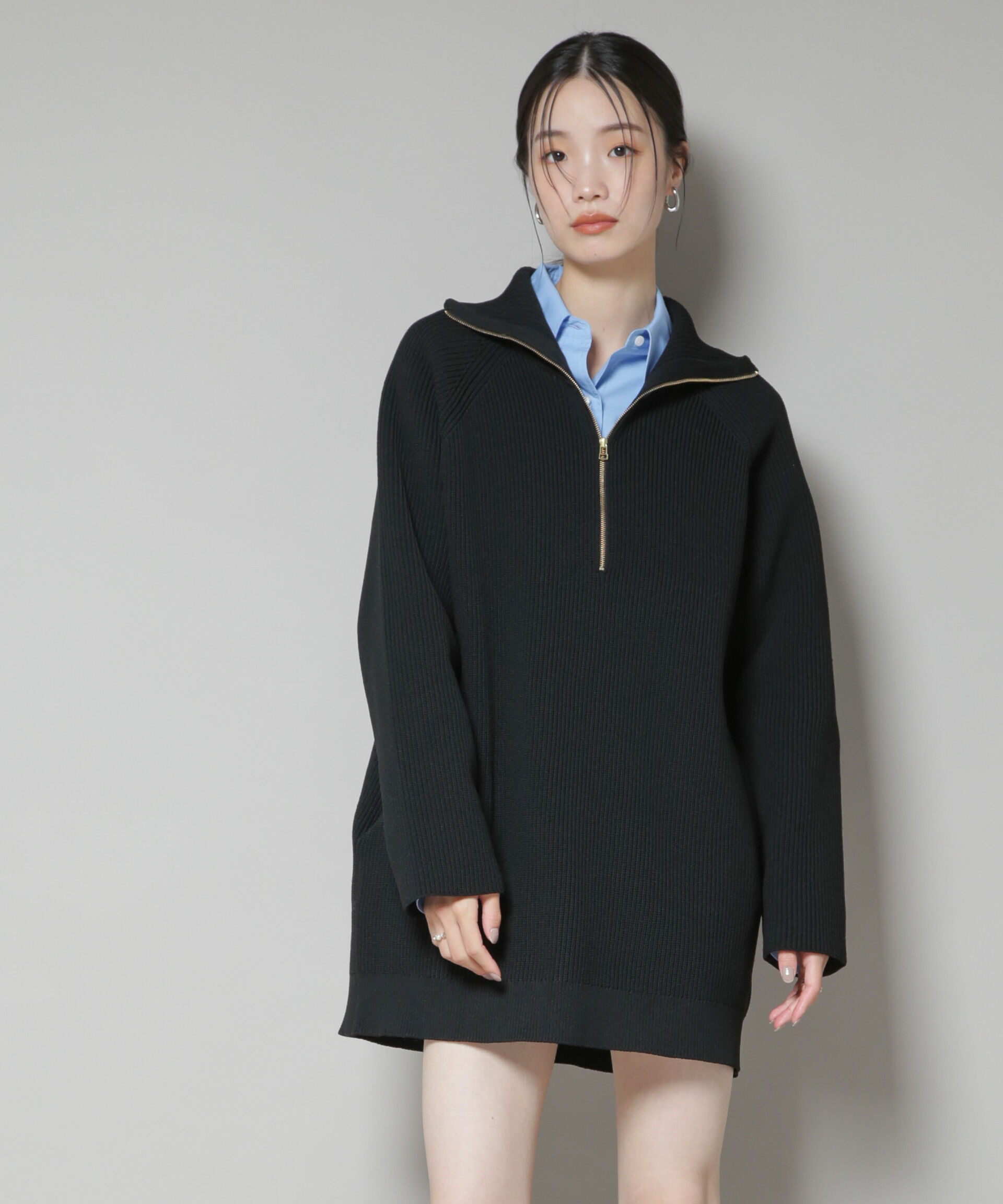 nano･universe「片畦ニットハーフジップミニワンピース」|ワンピース|