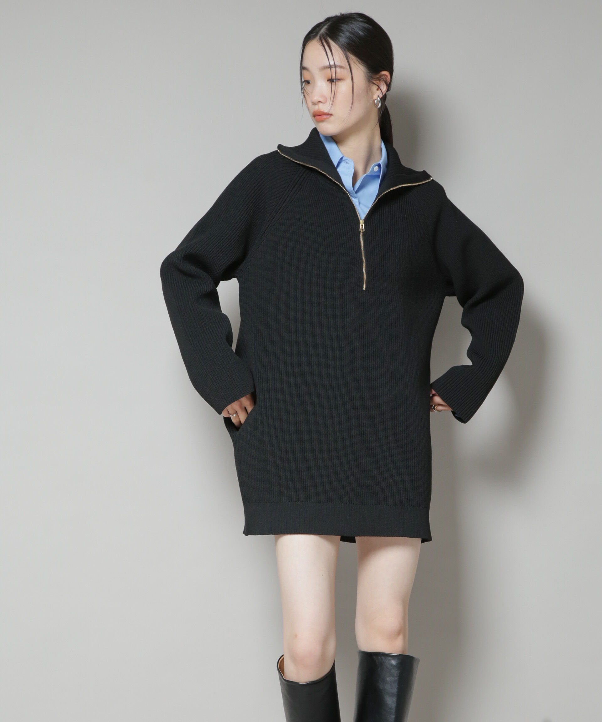 nano･universe「片畦ニットハーフジップミニワンピース」|ワンピース|