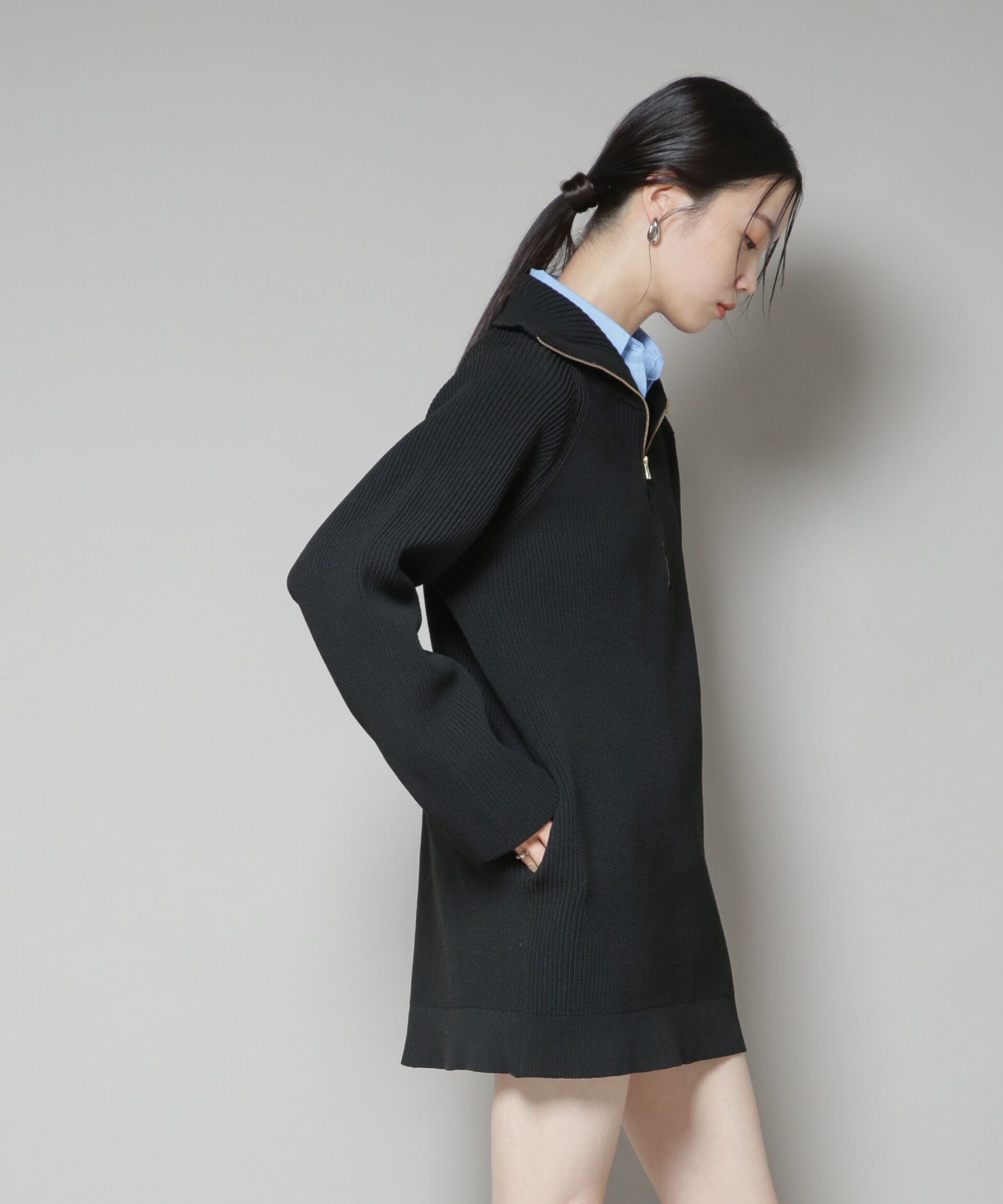 nano･universe「片畦ニットハーフジップミニワンピース」|ワンピース|