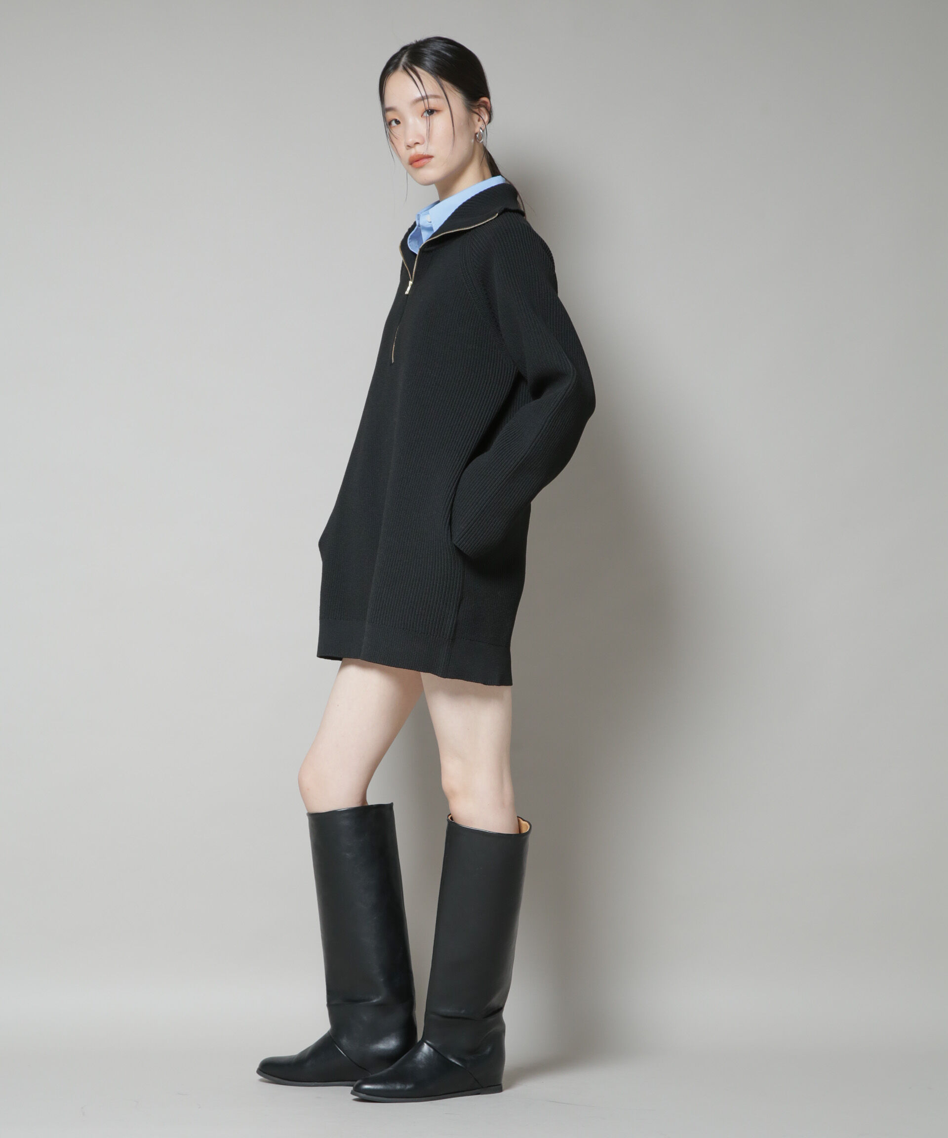 nano･universe「片畦ニットハーフジップミニワンピース」|ワンピース|