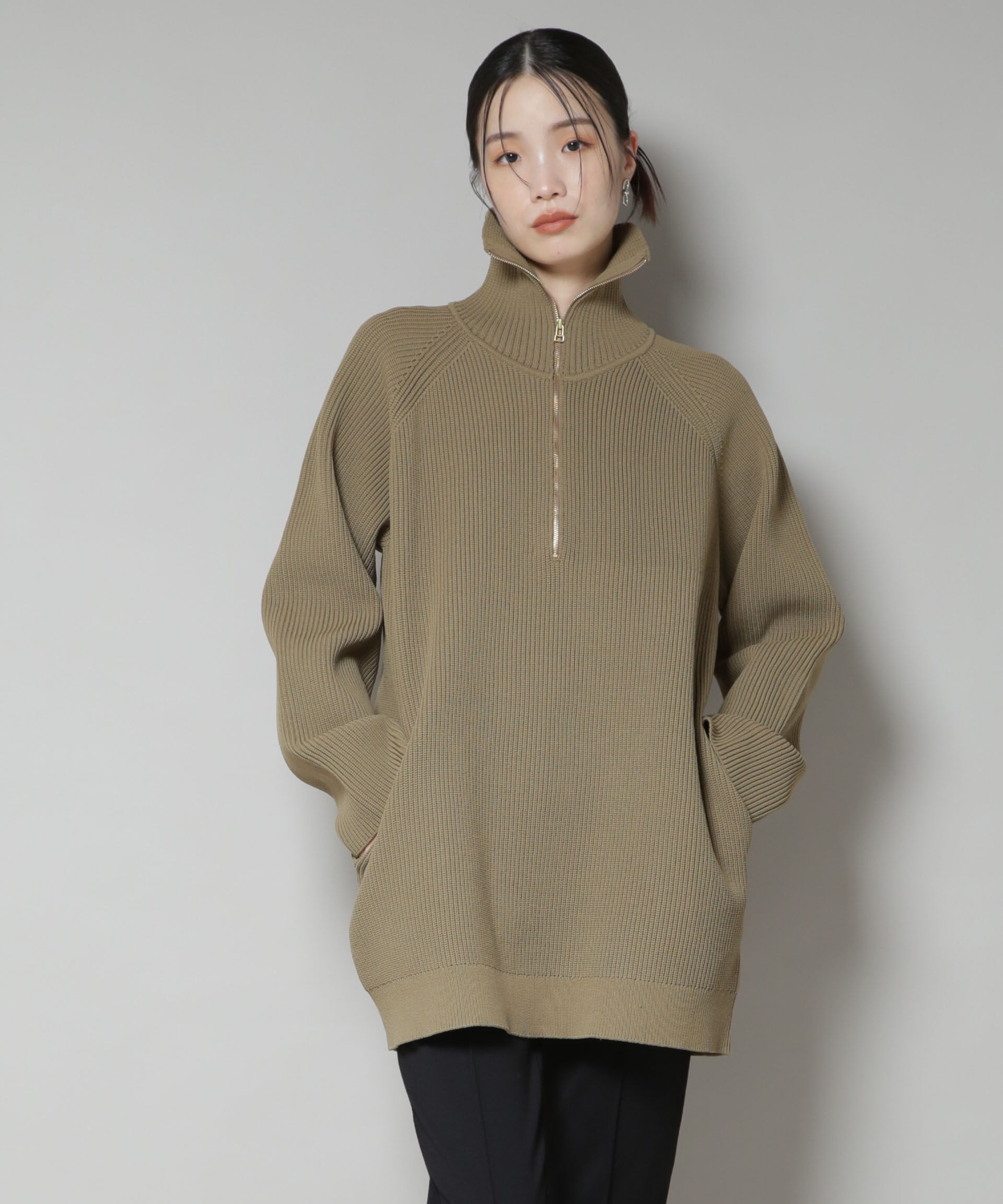 nano･universe「片畦ニットハーフジップミニワンピース」|ワンピース|