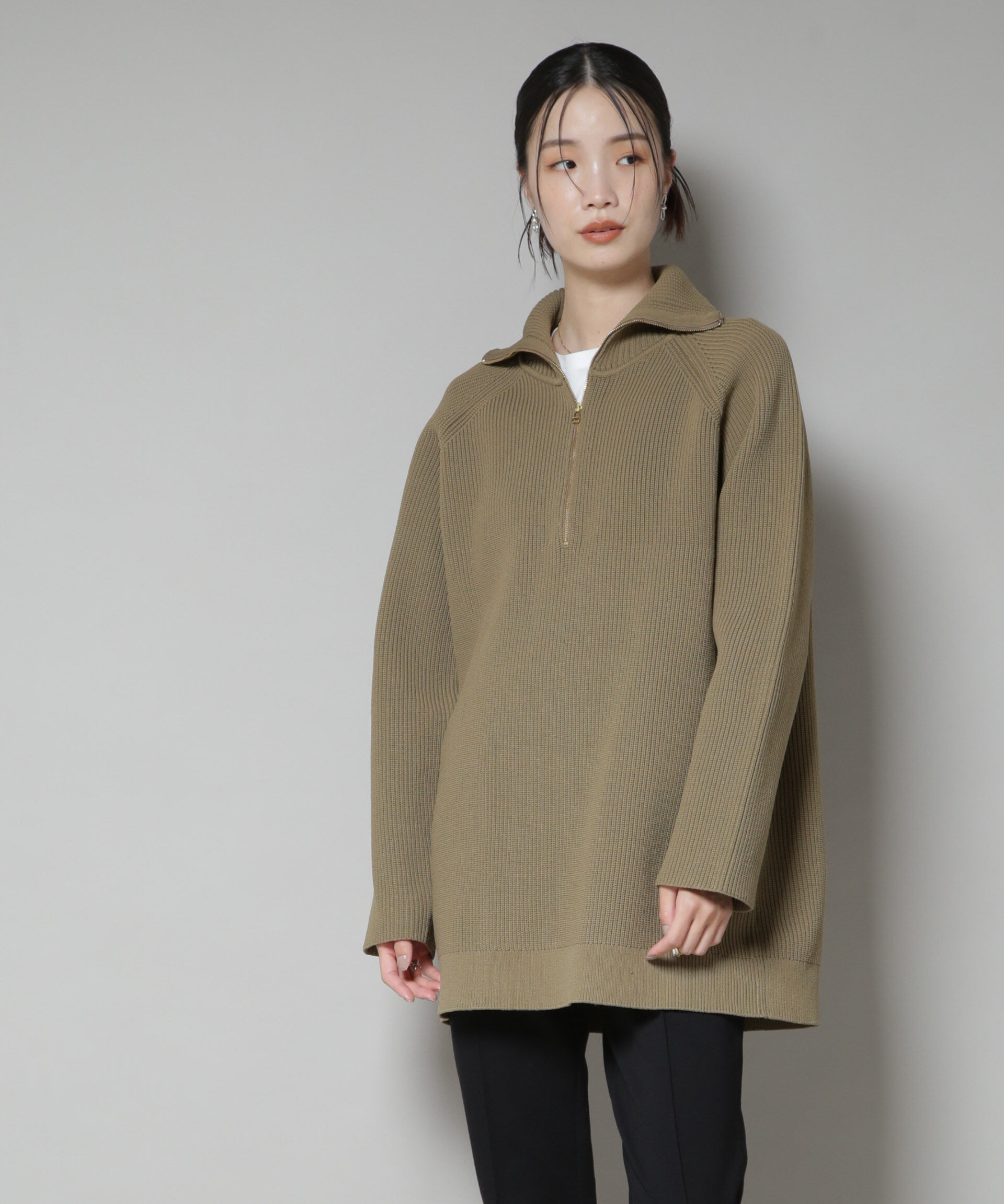 nano･universe「片畦ニットハーフジップミニワンピース」|ワンピース|