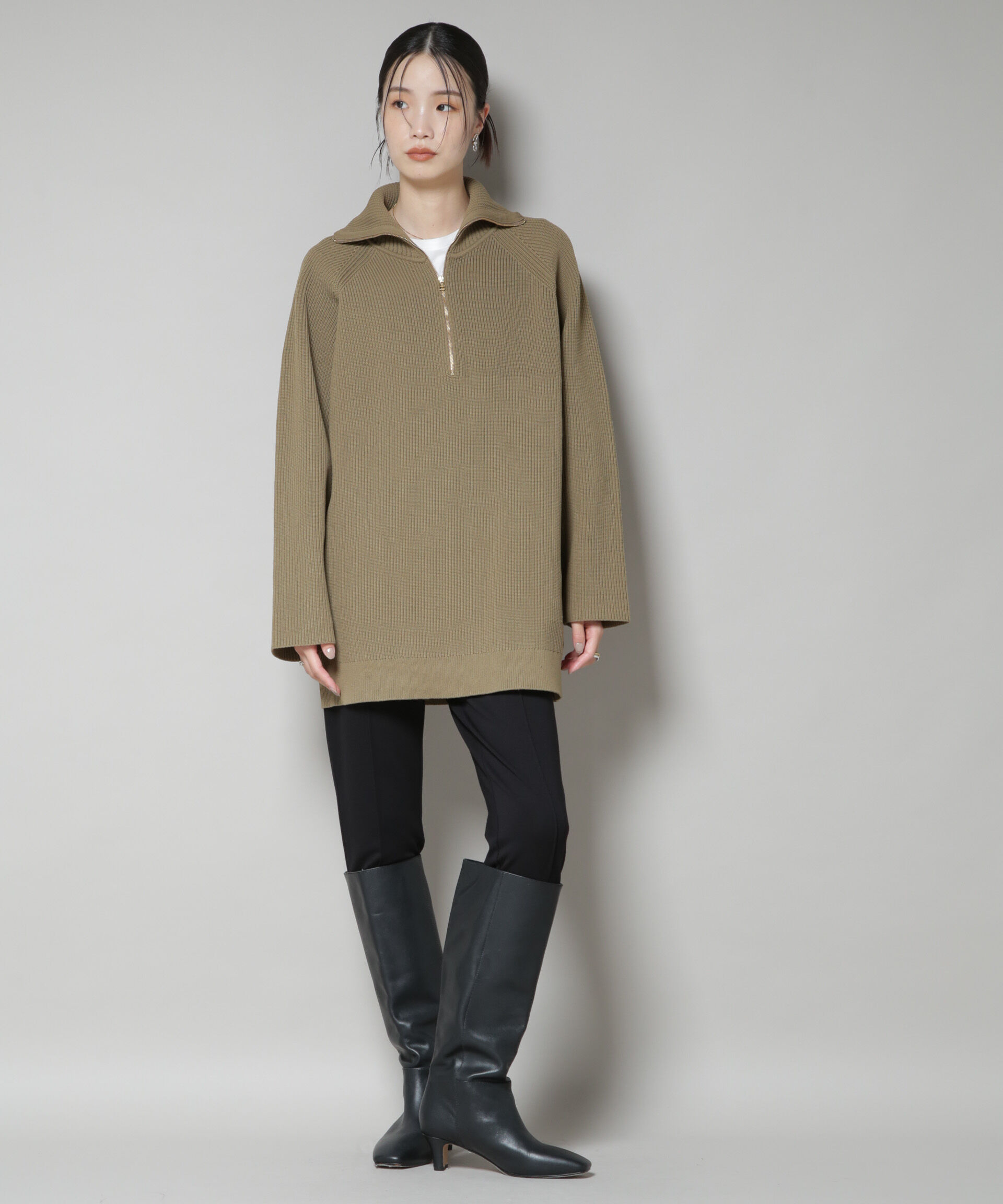 nano･universe「片畦ニットハーフジップミニワンピース」|ワンピース|