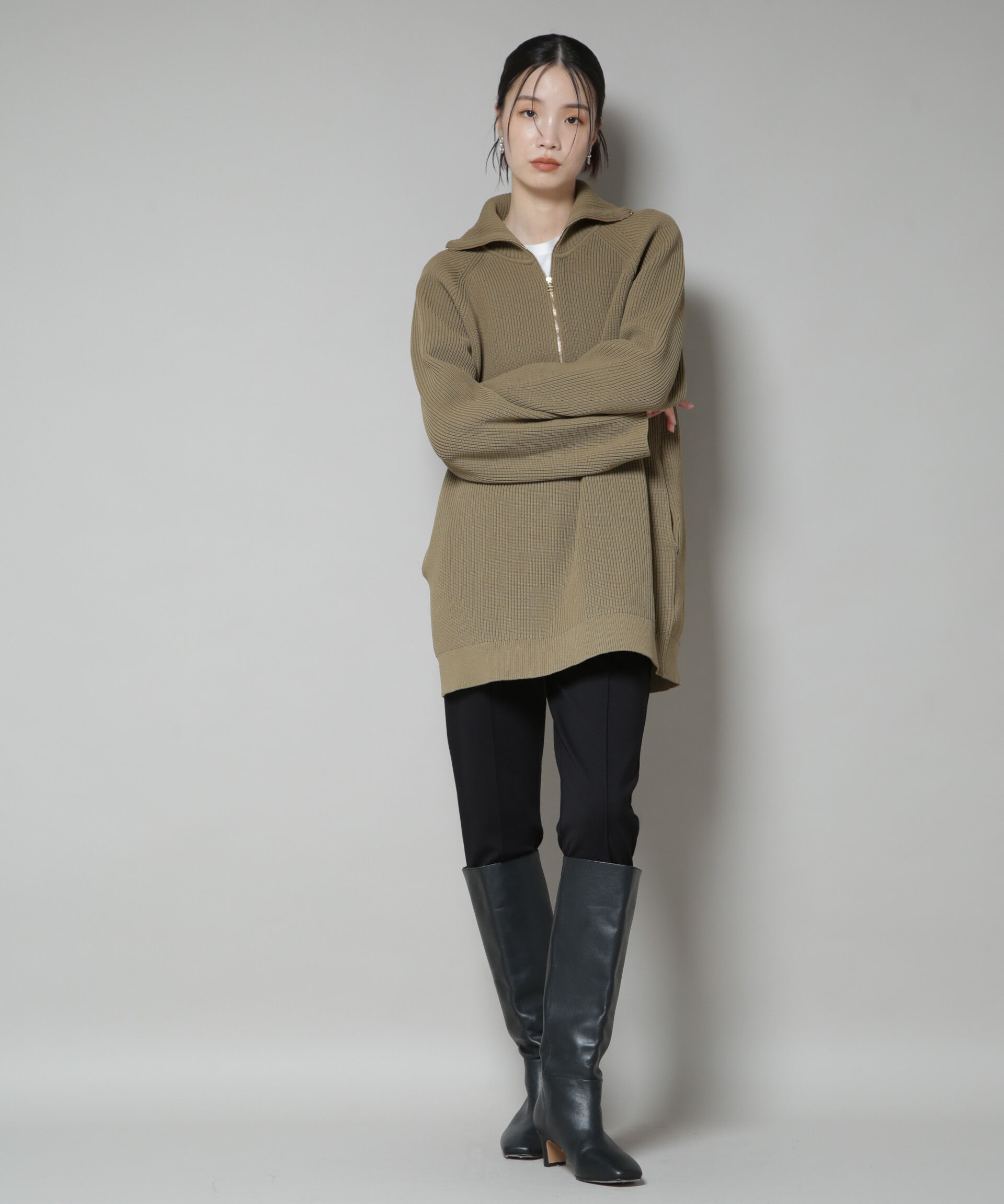 nano･universe「片畦ニットハーフジップミニワンピース」|ワンピース|